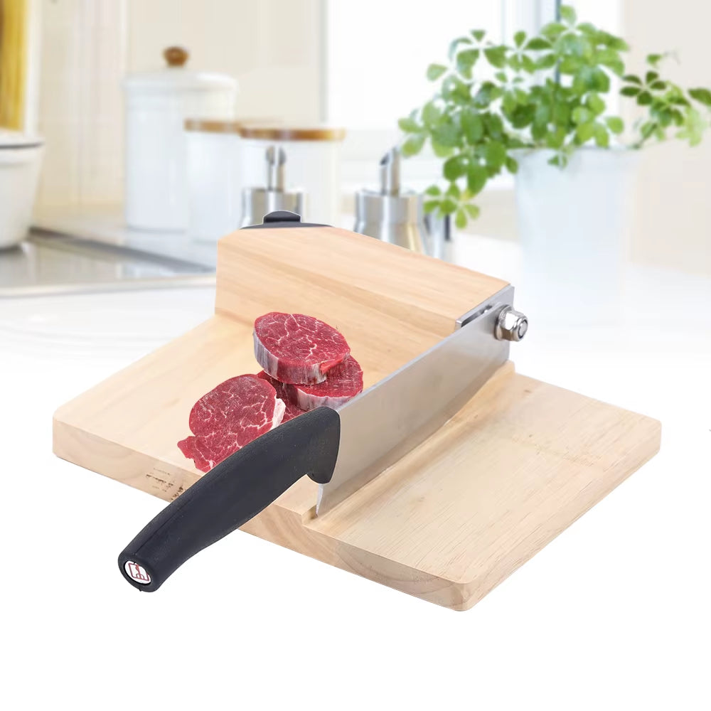 Biltong Cutter Biltong & Jerky Slicer + Oak Cutting Board Household Wooden Seat Guillotine