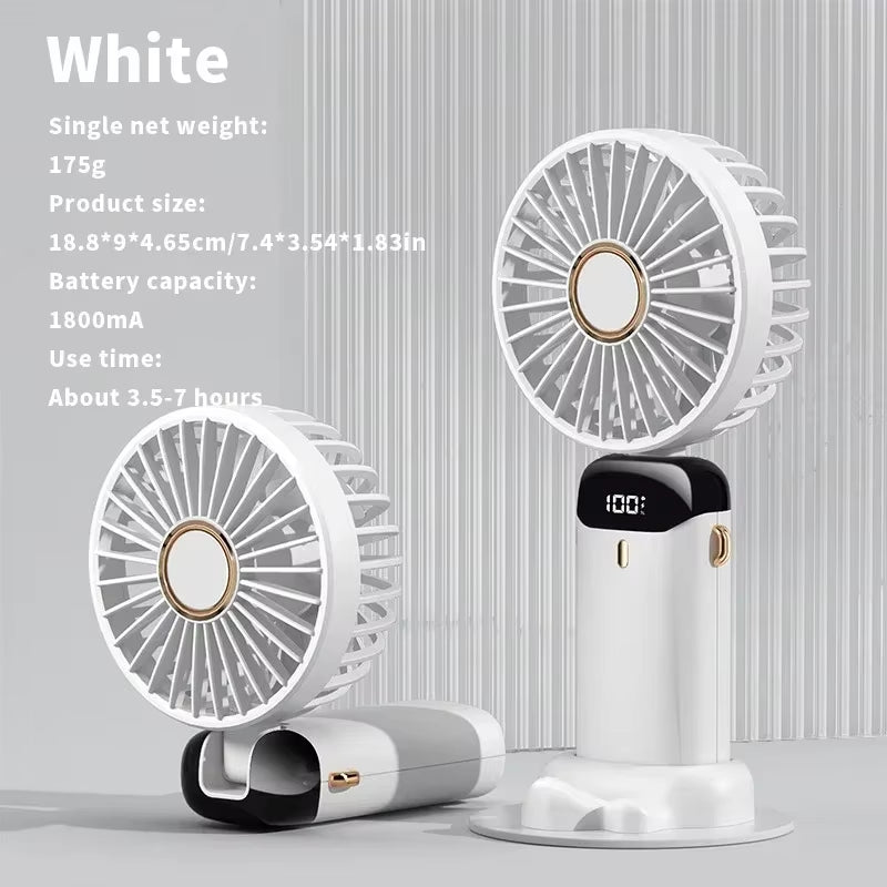 Handheld USB Mini Fan Foldable Portable Neck Hanging Fans 5 Speed Usb Rechargeable Fan with Phone Stand and Display Screen New