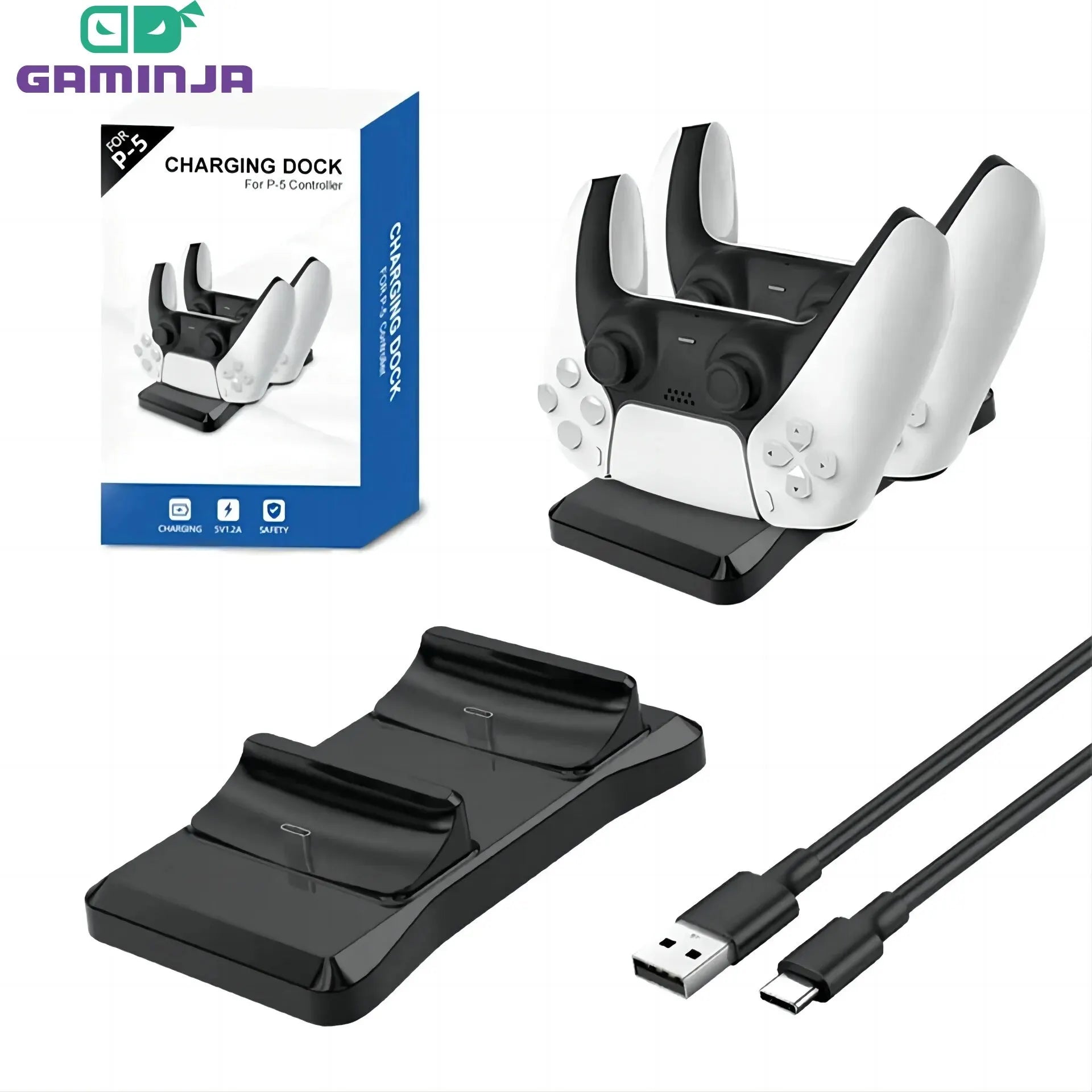 P51 Charger for PS5 Controller Station with Dual Charging Dock Fast Charging PS5 Wireless Controller Game Accessories