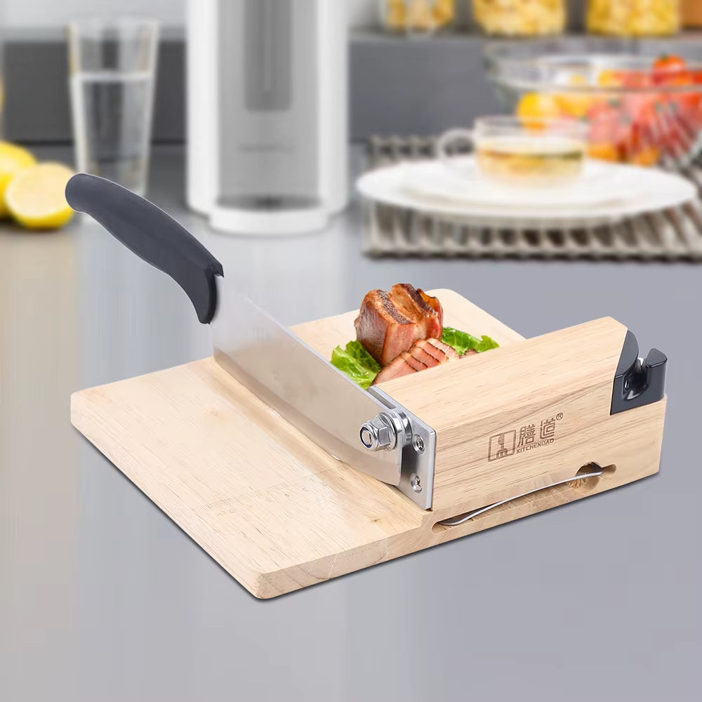 Biltong Cutter Biltong & Jerky Slicer + Oak Cutting Board Household Wooden Seat Guillotine