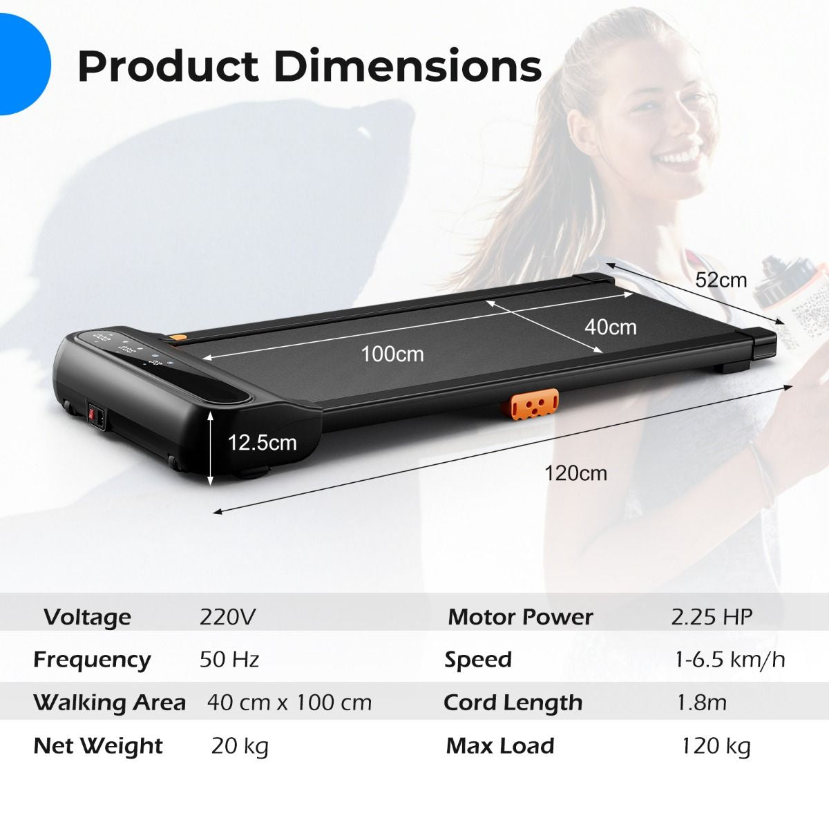 Under Desk Treadmill for Home/Office with 12 Preset Programs